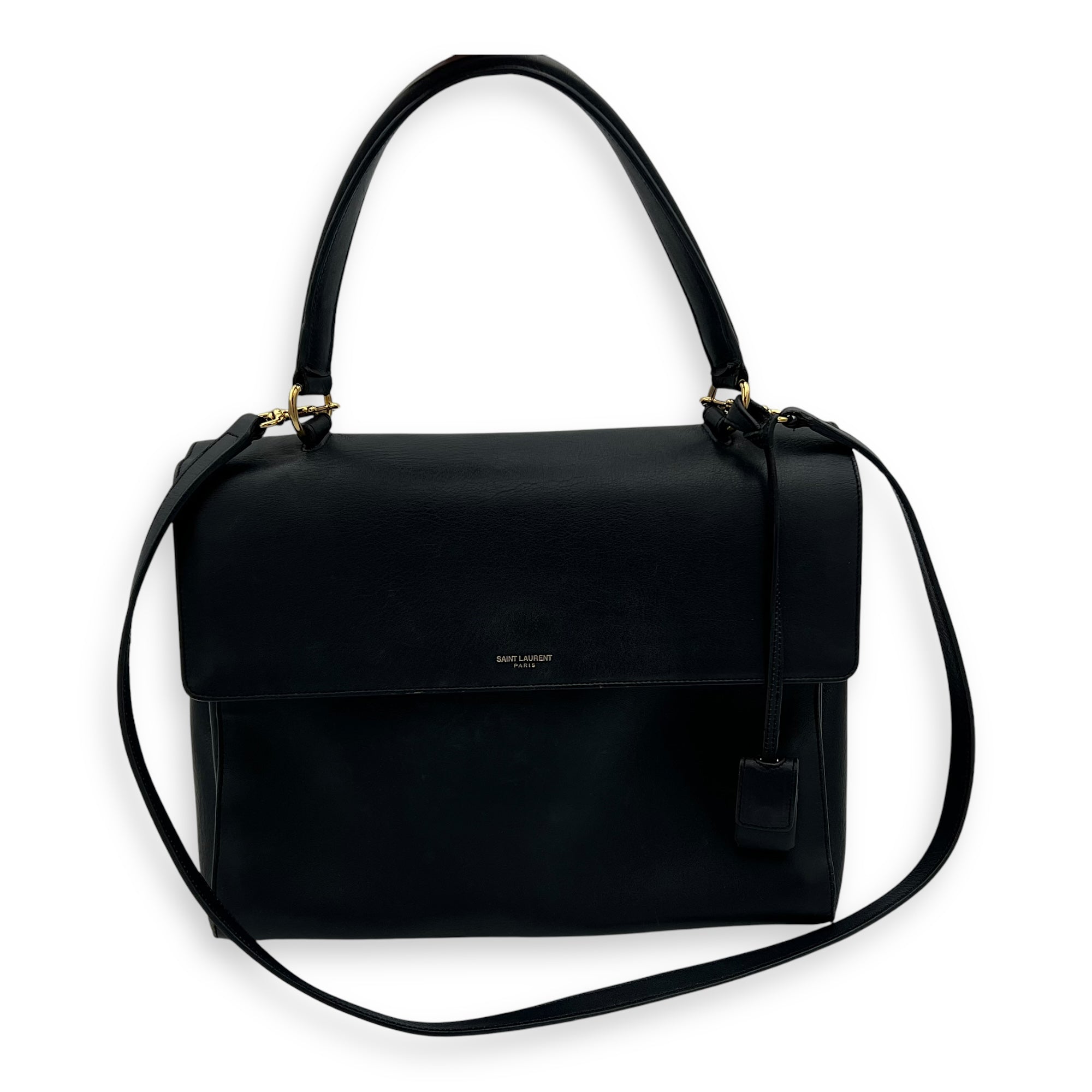 Moujik Top Handle Bag Blue in Calfskin, Gold hardware