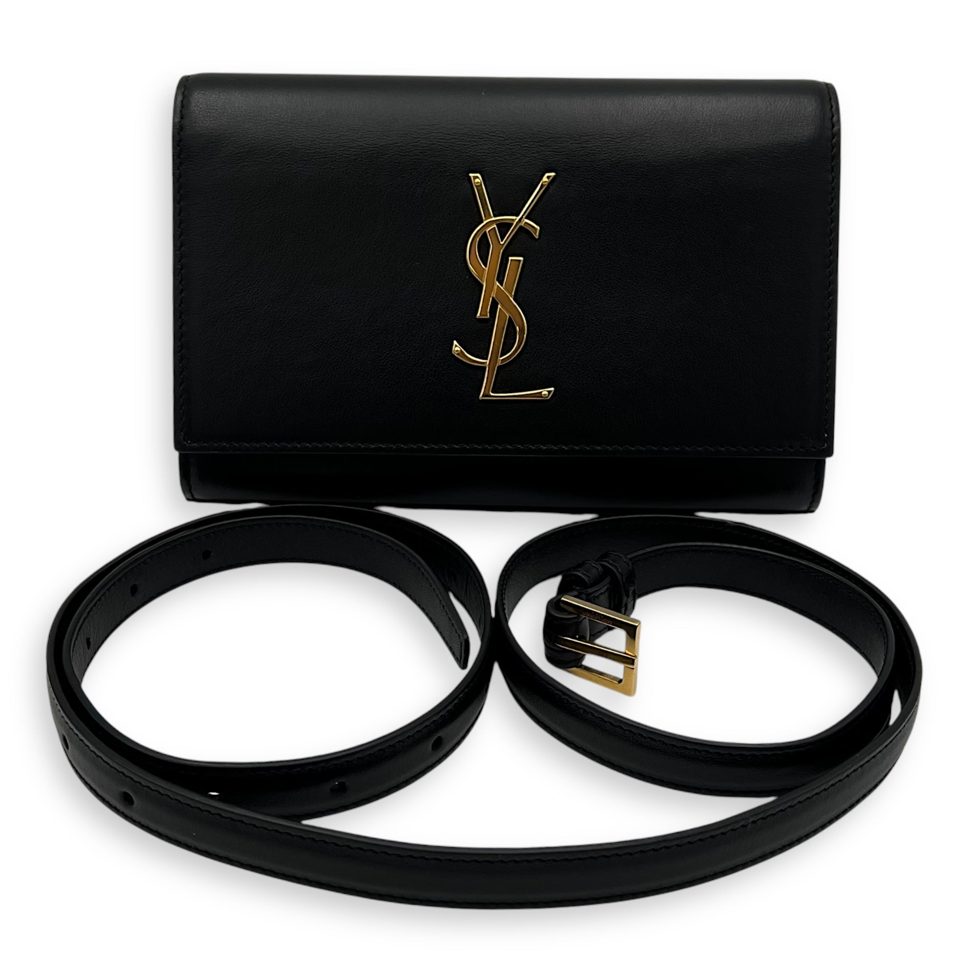 Kate Belt Bag Black in Calfskin, Gold hardware