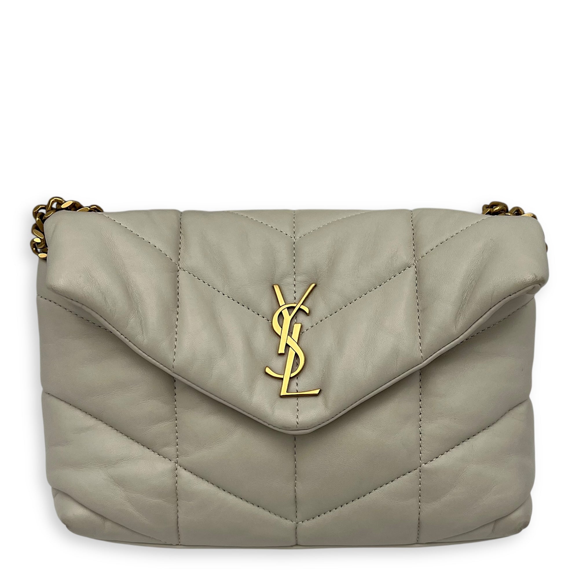 Puffer Shoulder Bag White in Lambskin, Gold hardware