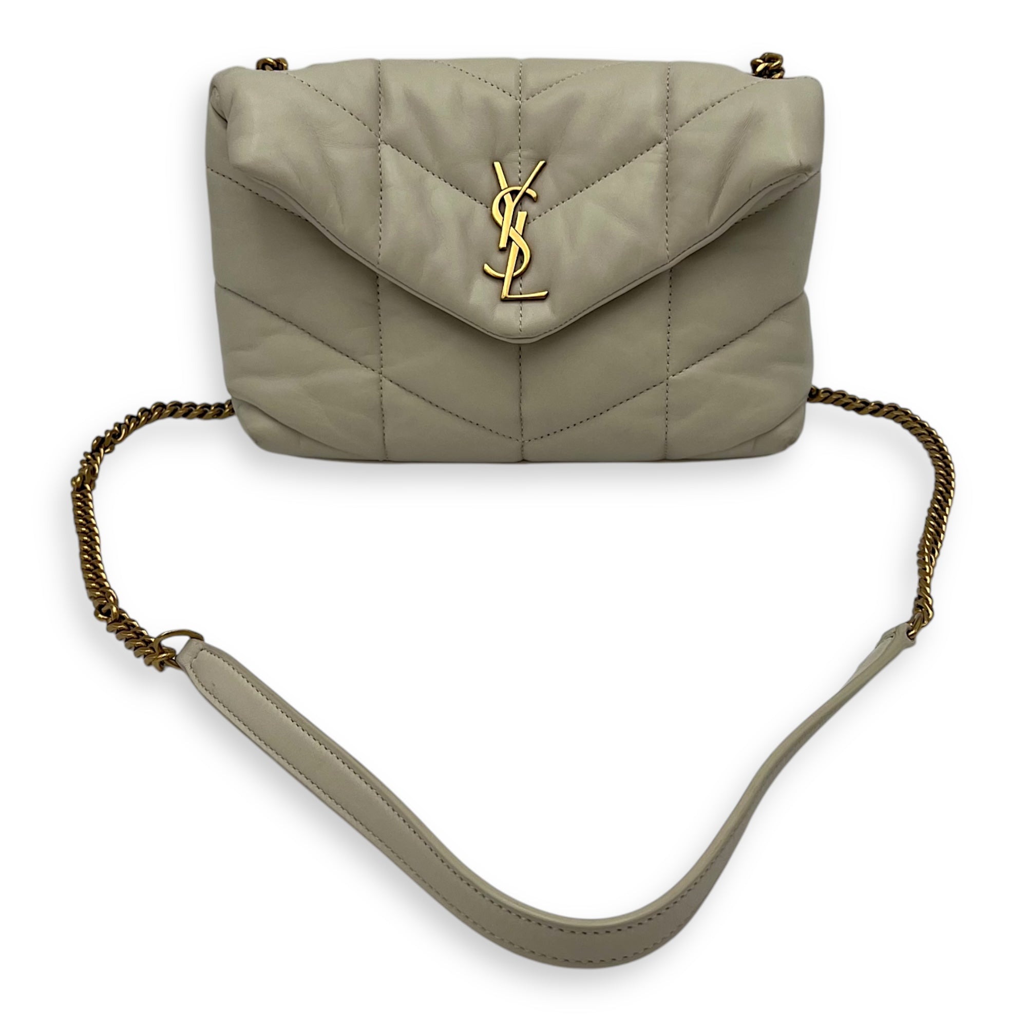 Puffer Shoulder Bag White in Lambskin, Gold hardware