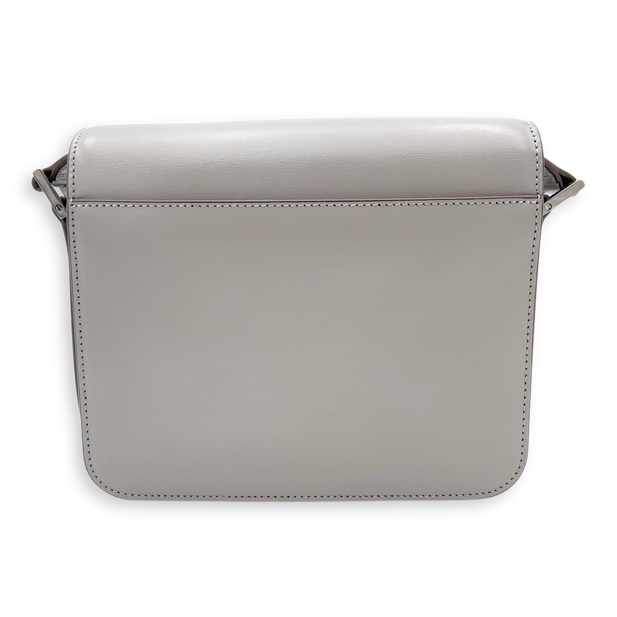 Le 61 Saddle Grey Shoulder Bag in Calfskin, Silver hardware
