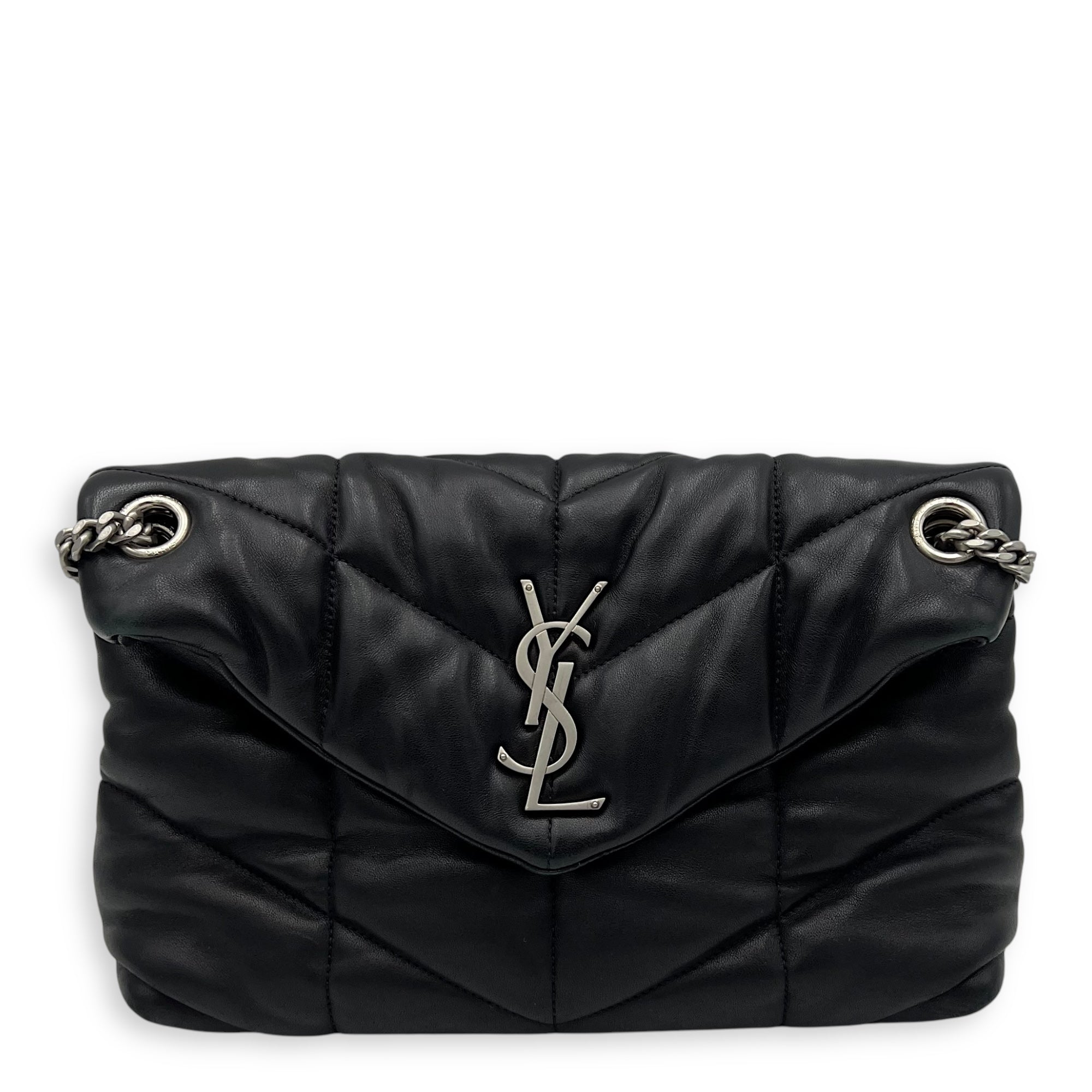 Puffer Shoulder Bag Black in Lambskin, Silver hardware