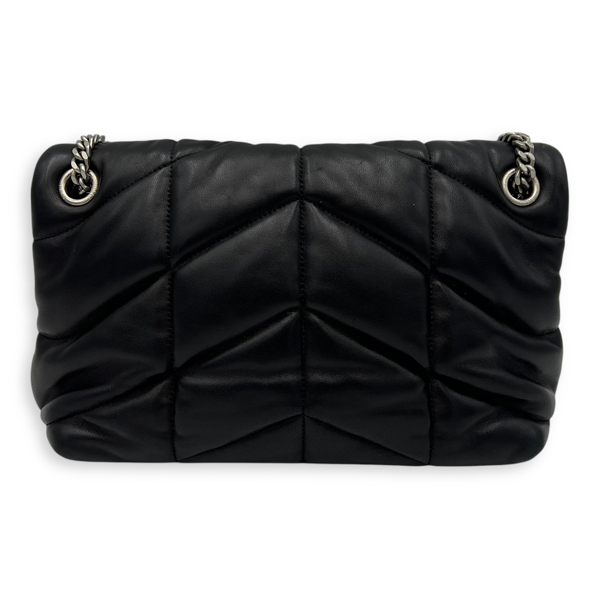 Puffer Shoulder Bag Black in Lambskin, Silver hardware