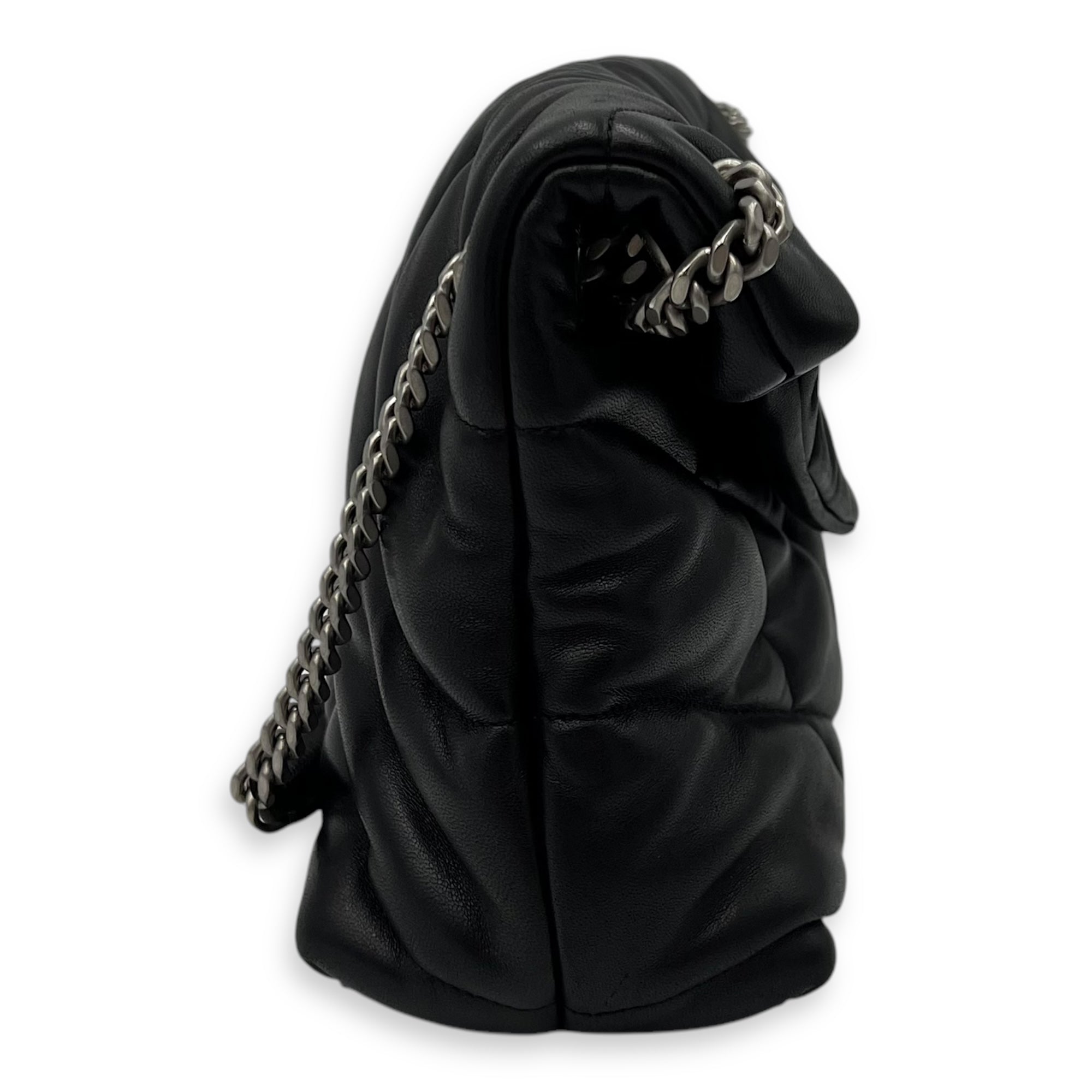 Puffer Shoulder Bag Black in Lambskin, Silver hardware