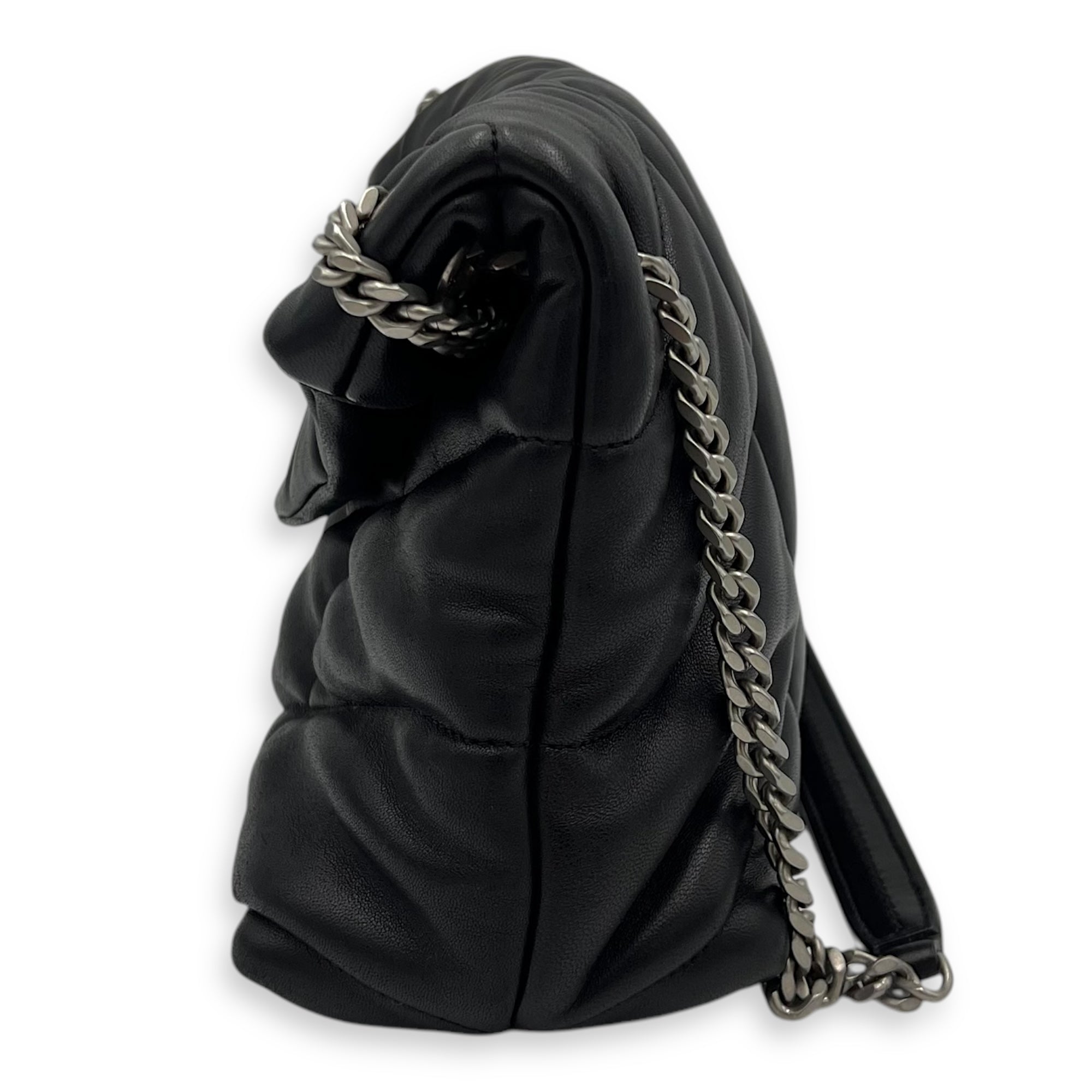 Puffer Shoulder Bag Black in Lambskin, Silver hardware