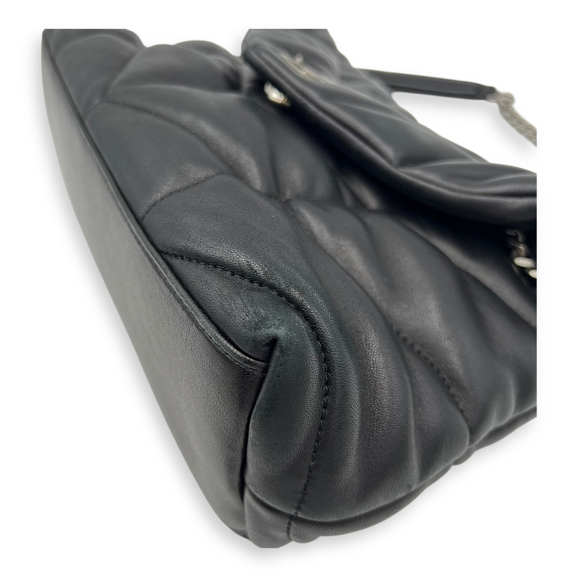 Puffer Shoulder Bag Black in Lambskin, Silver hardware
