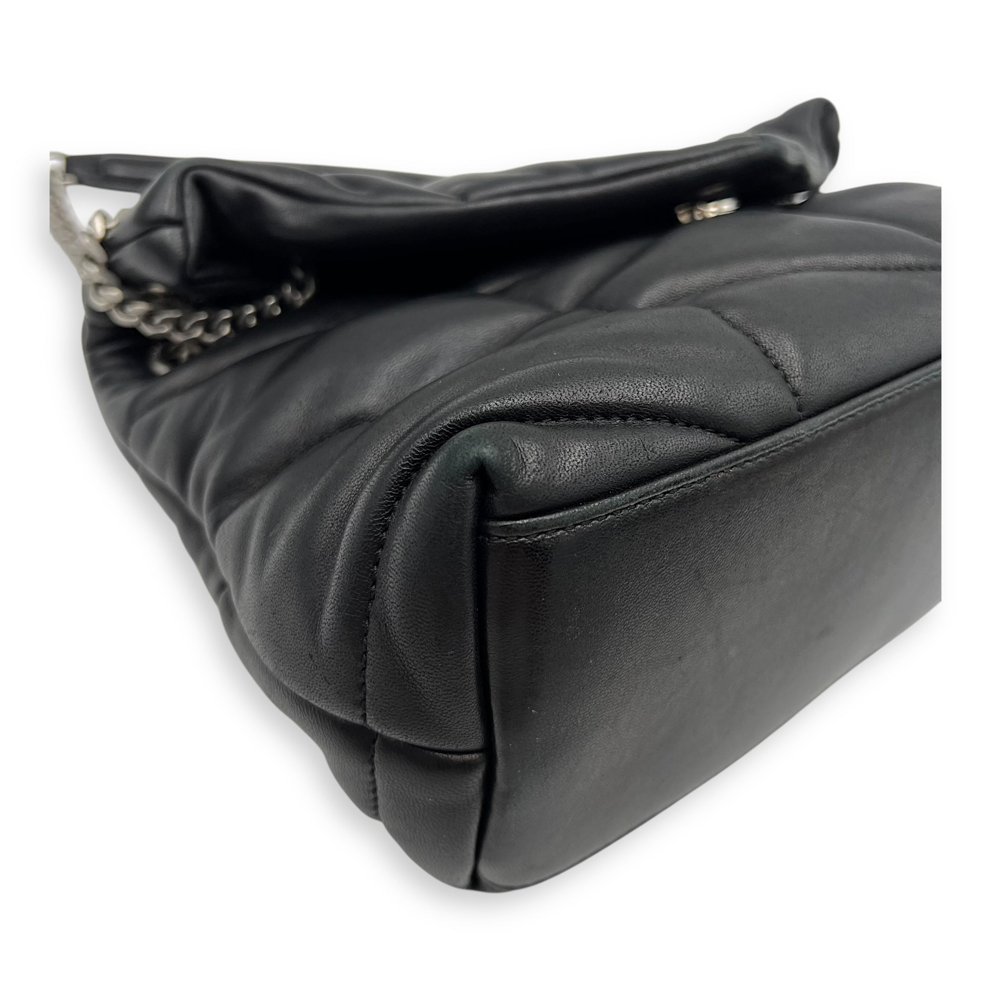 Puffer Shoulder Bag Black in Lambskin, Silver hardware