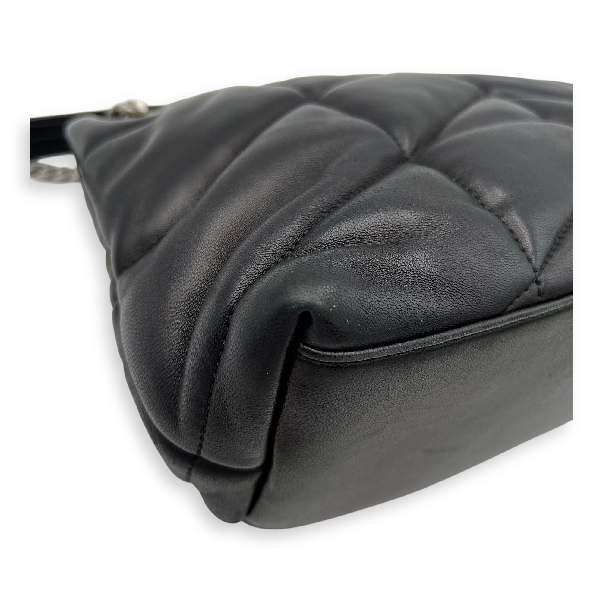 Puffer Shoulder Bag Black in Lambskin, Silver hardware