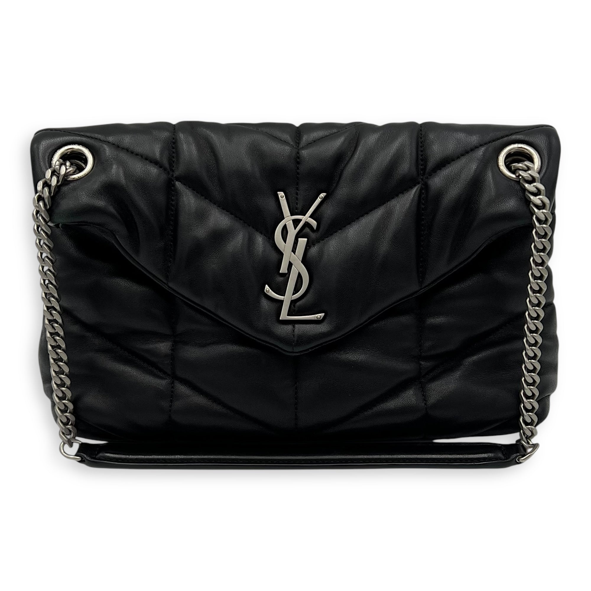 Puffer Shoulder Bag Black in Lambskin, Silver hardware