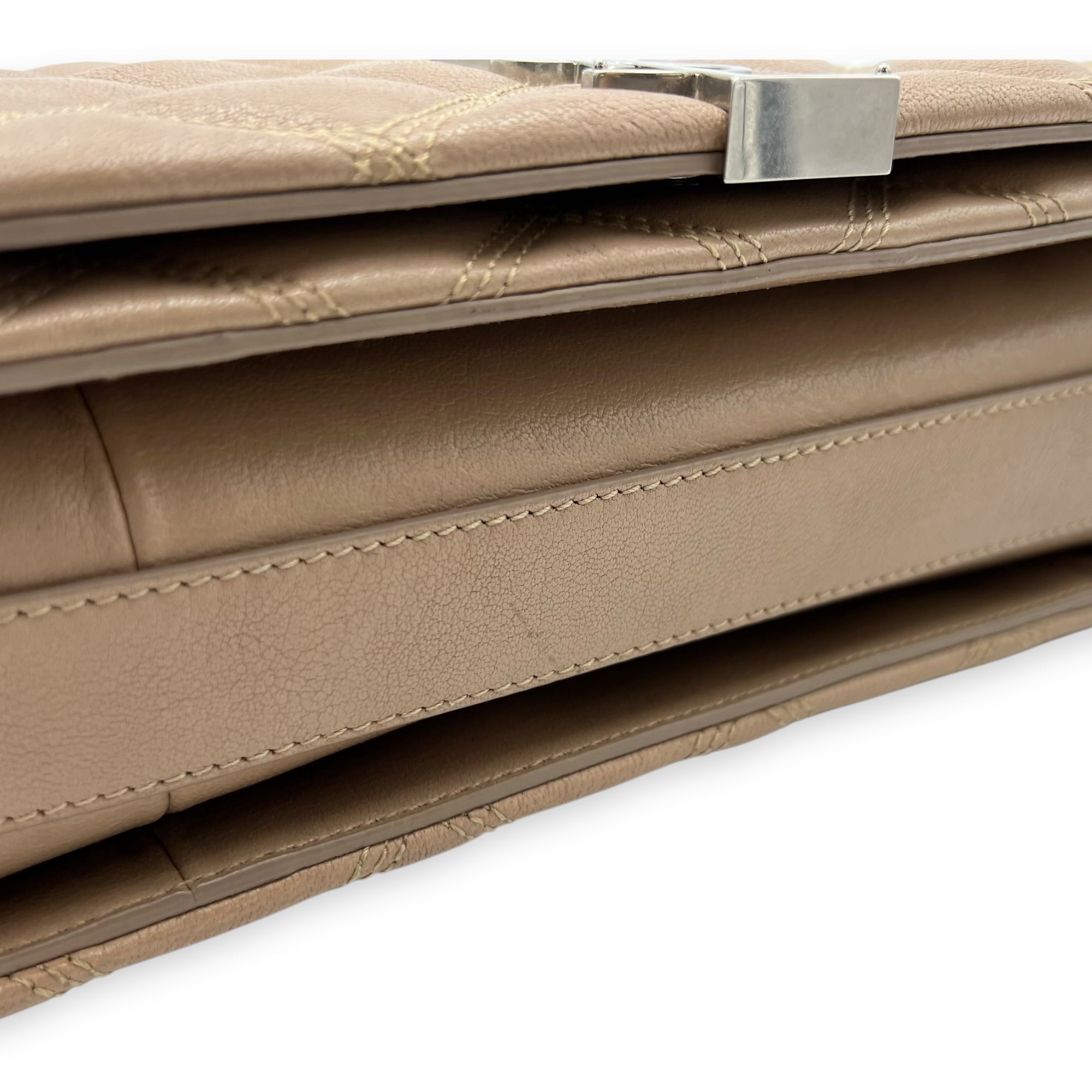 Becky Shoulder Bag Beige in Goat Leather, Silver hardware