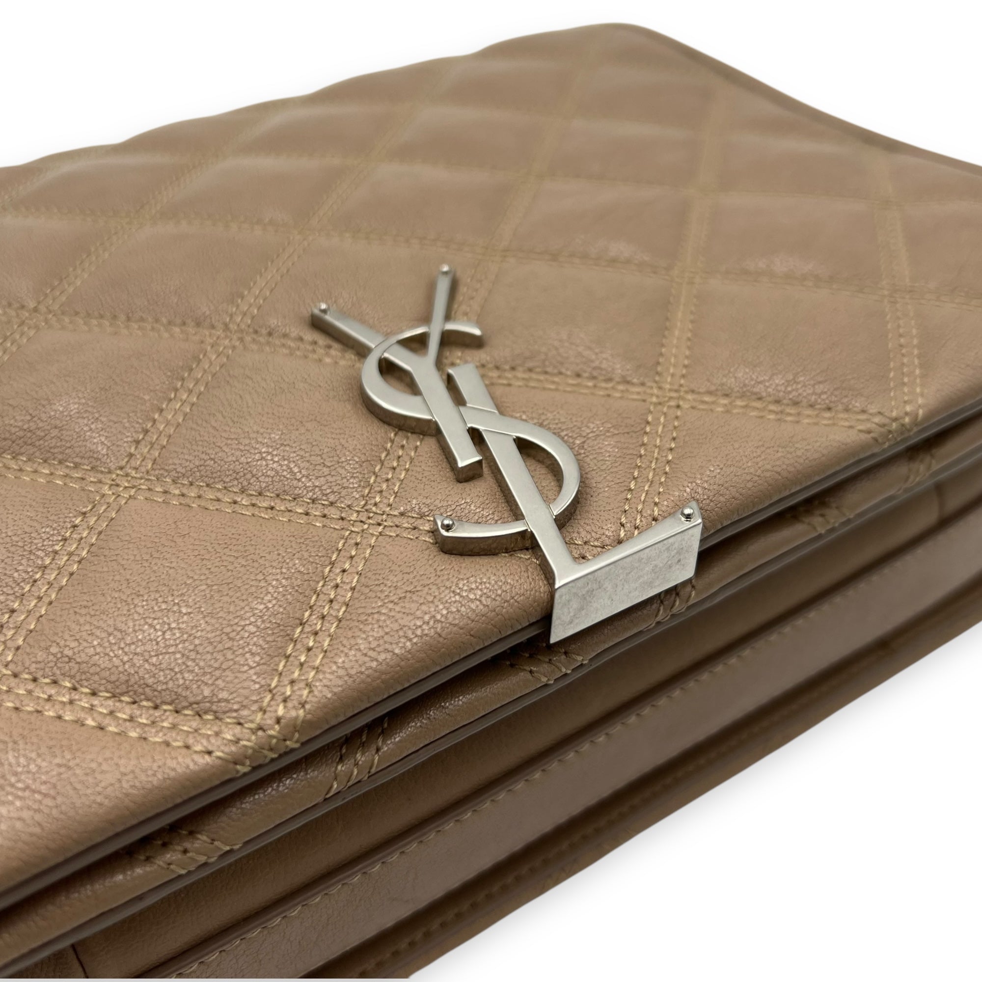 Becky Shoulder Bag Beige in Goat Leather, Silver hardware