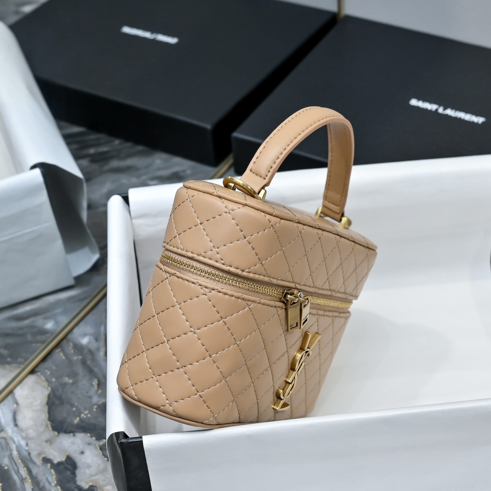 SAINT LAURENT YSL GABY vanity Medium bag in lambskin - DK TOFFEE