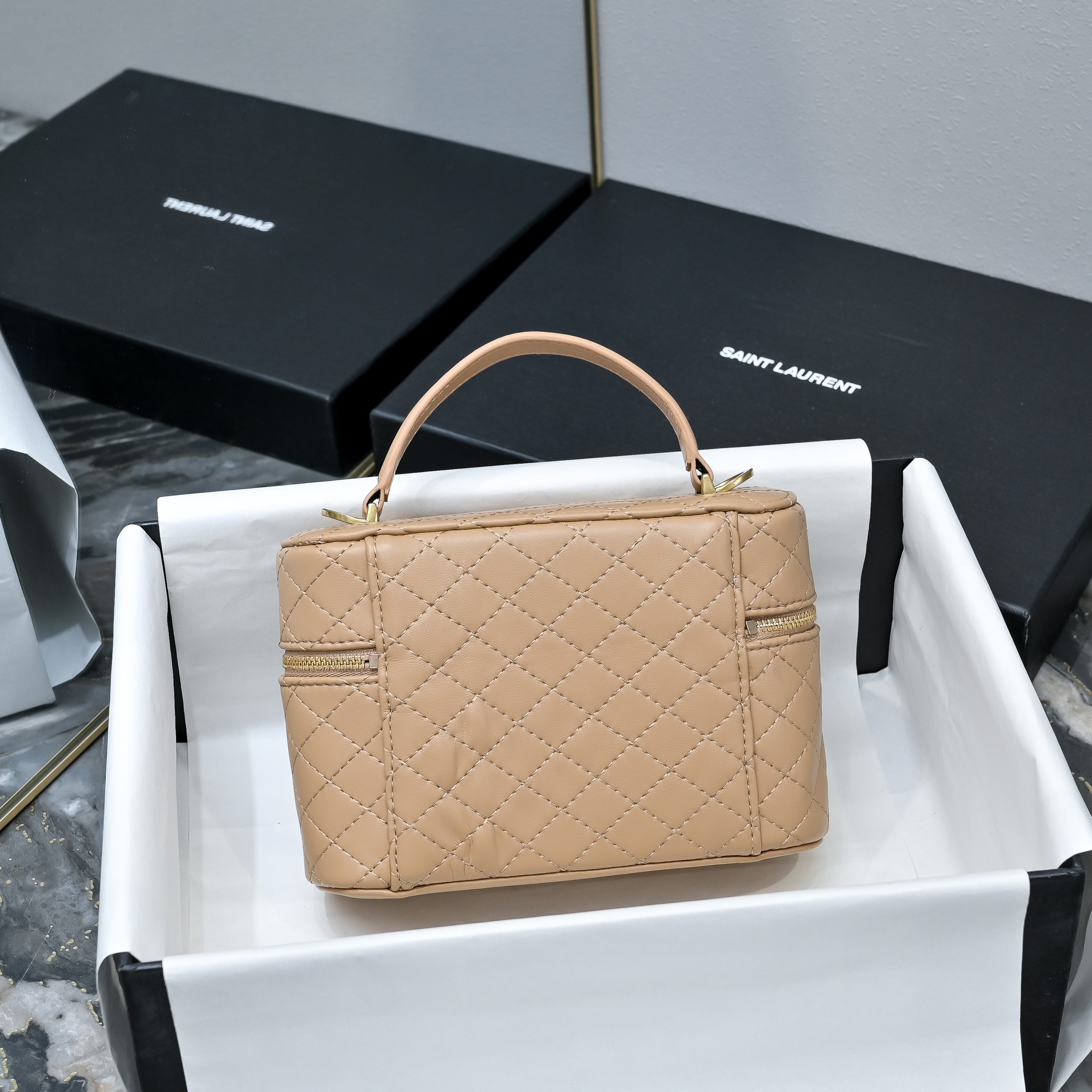 SAINT LAURENT YSL GABY vanity Medium bag in lambskin - DK TOFFEE