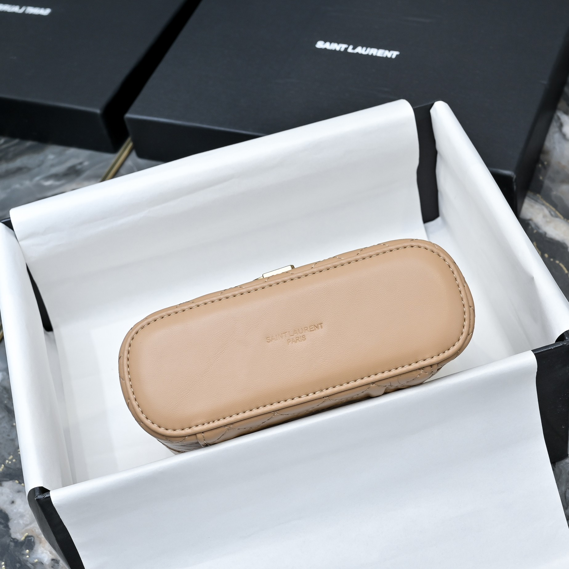 SAINT LAURENT YSL GABY vanity Medium bag in lambskin - DK TOFFEE