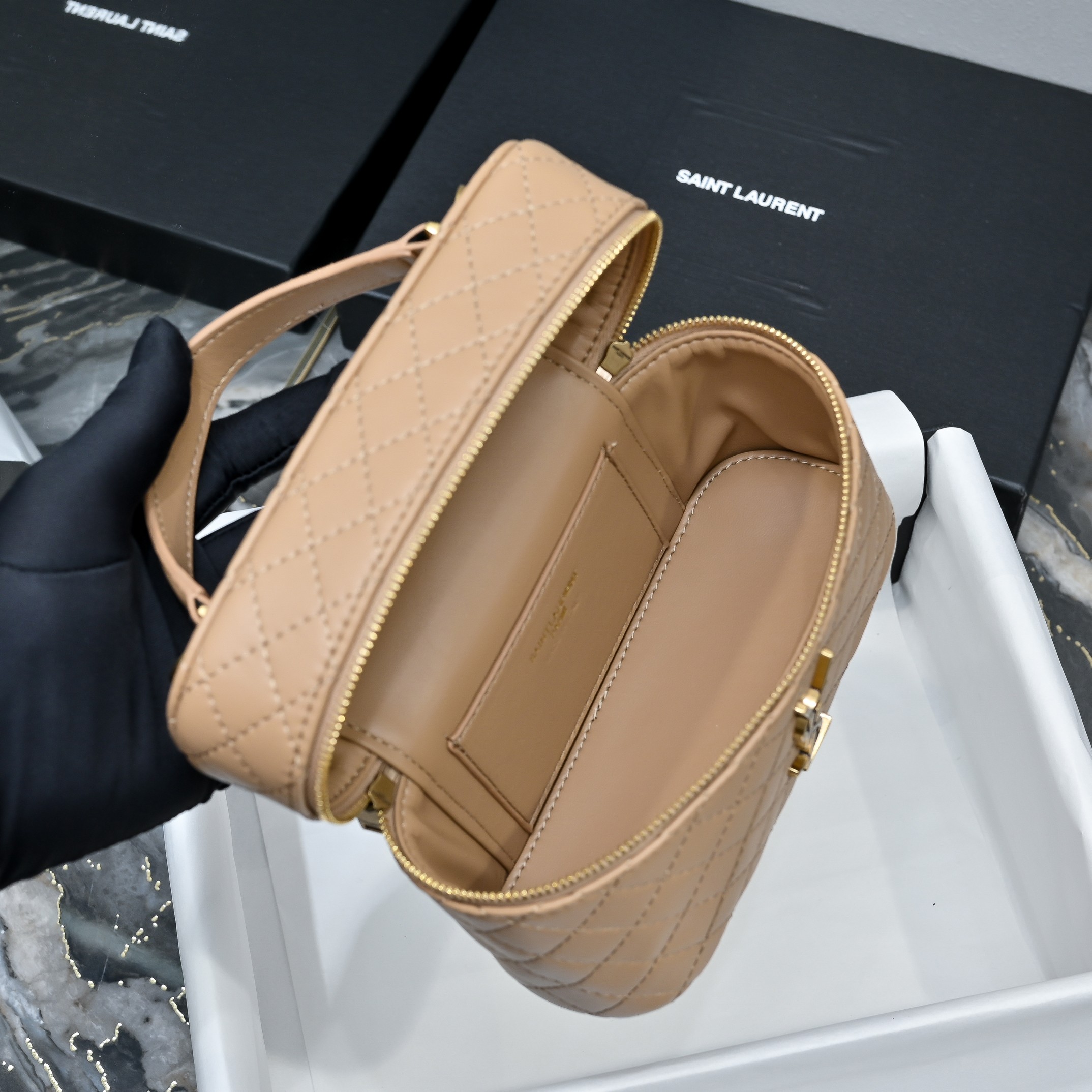 SAINT LAURENT YSL GABY vanity Medium bag in lambskin - DK TOFFEE