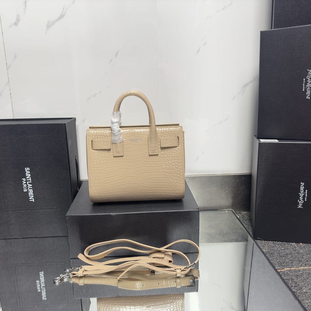 Saint Laurent Beige Croc Embossed Leather Nano Classic Sac De Jour Tote - Bag