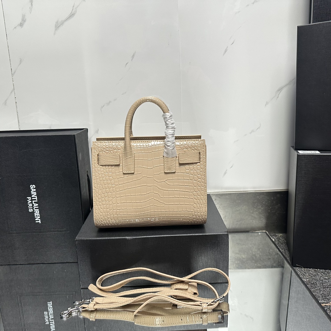 Saint Laurent Beige Croc Embossed Leather Nano Classic Sac De Jour Tote - Bag