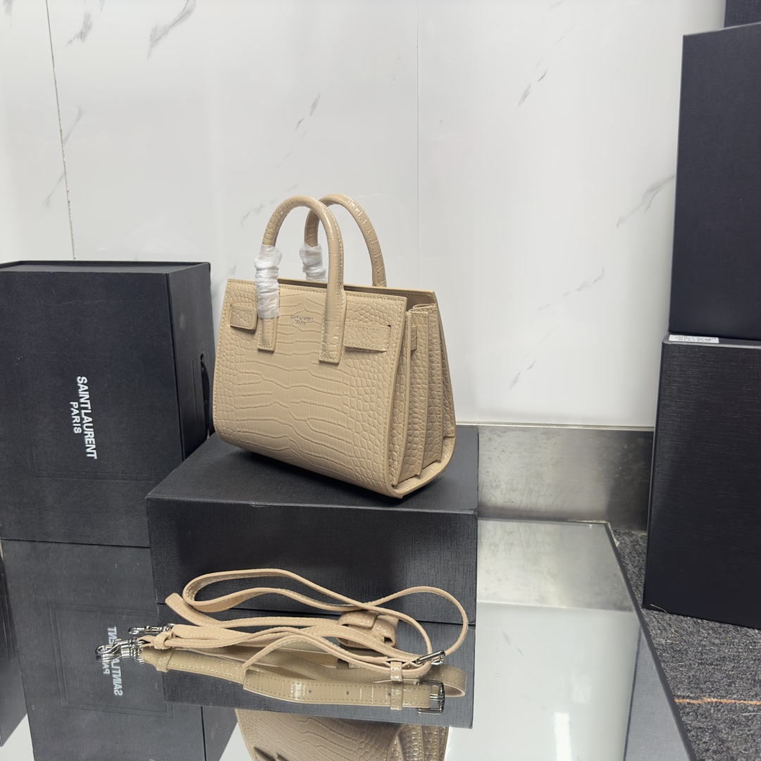 Saint Laurent Beige Croc Embossed Leather Nano Classic Sac De Jour Tote - Bag