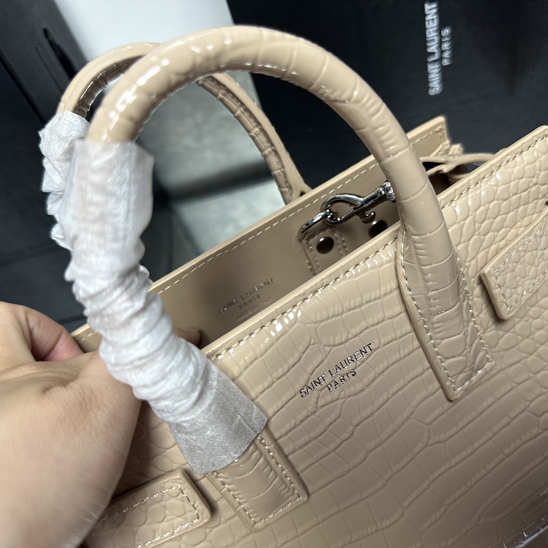 Saint Laurent Beige Croc Embossed Leather Nano Classic Sac De Jour Tote - Bag