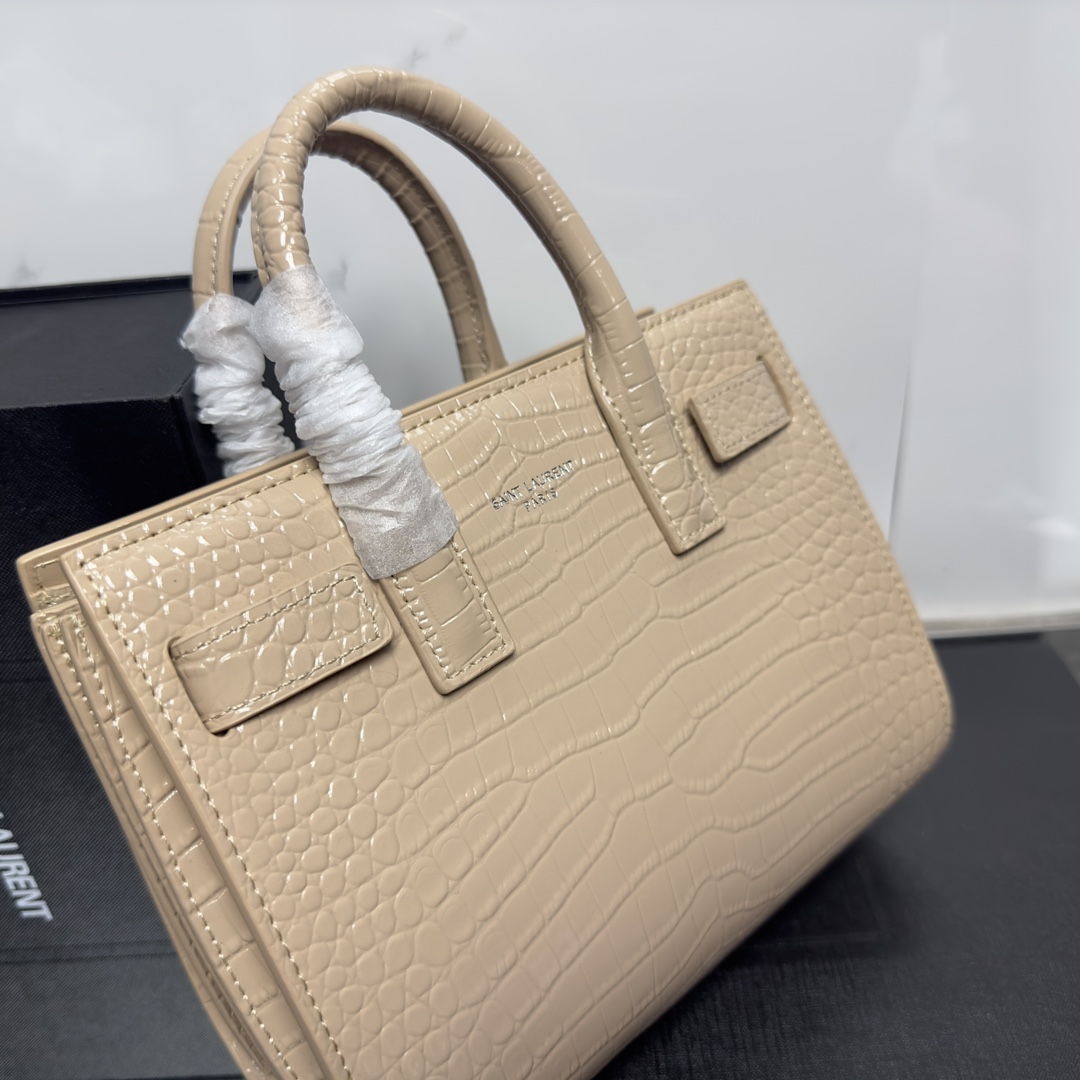 Saint Laurent Beige Croc Embossed Leather Nano Classic Sac De Jour Tote - Bag