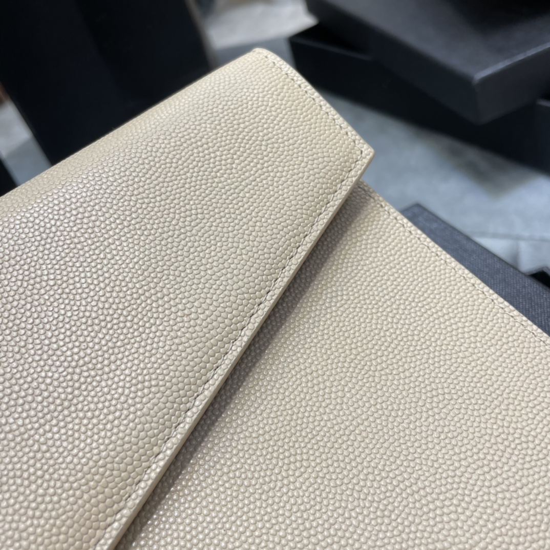 SAINT LAURENT Uptown YSL Monogram Leather Envelope Clutch Bag Beige-Gold hardware - Bag