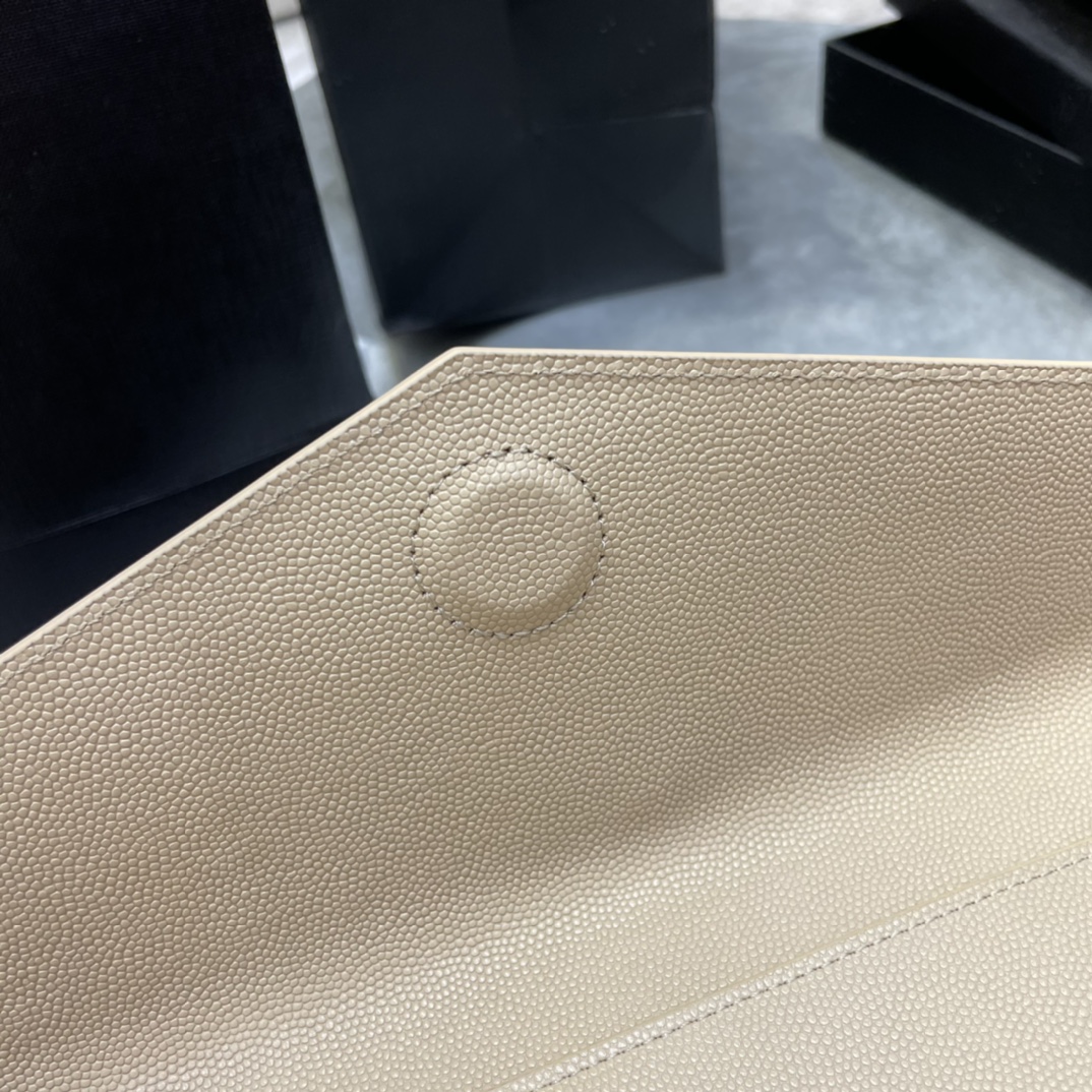 SAINT LAURENT Uptown YSL Monogram Leather Envelope Clutch Bag Beige-Gold hardware - Bag