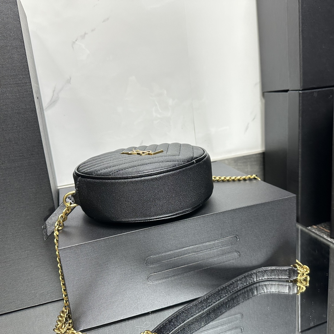 SAINT LAURENT Grain De Poudre Matelasse Chevron Quilted Round Vinyle Camera Bag Deep Marine-Gold hardware - Bag