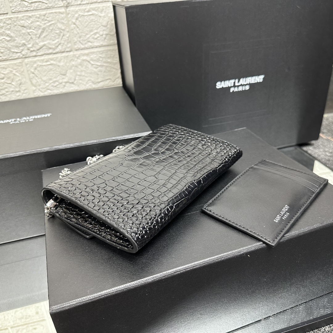 SAINT LAURENT Grain De Poudre Monogram Uptown Chain Wallet Black-Silver hardware - Bag