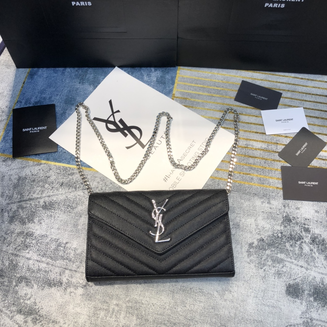 Saint Laurent YSL Cassandre Envelope - Black - Silver Metal