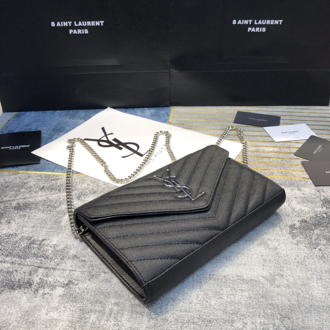 Saint Laurent YSL Cassandre Envelope - Black - Silver Metal