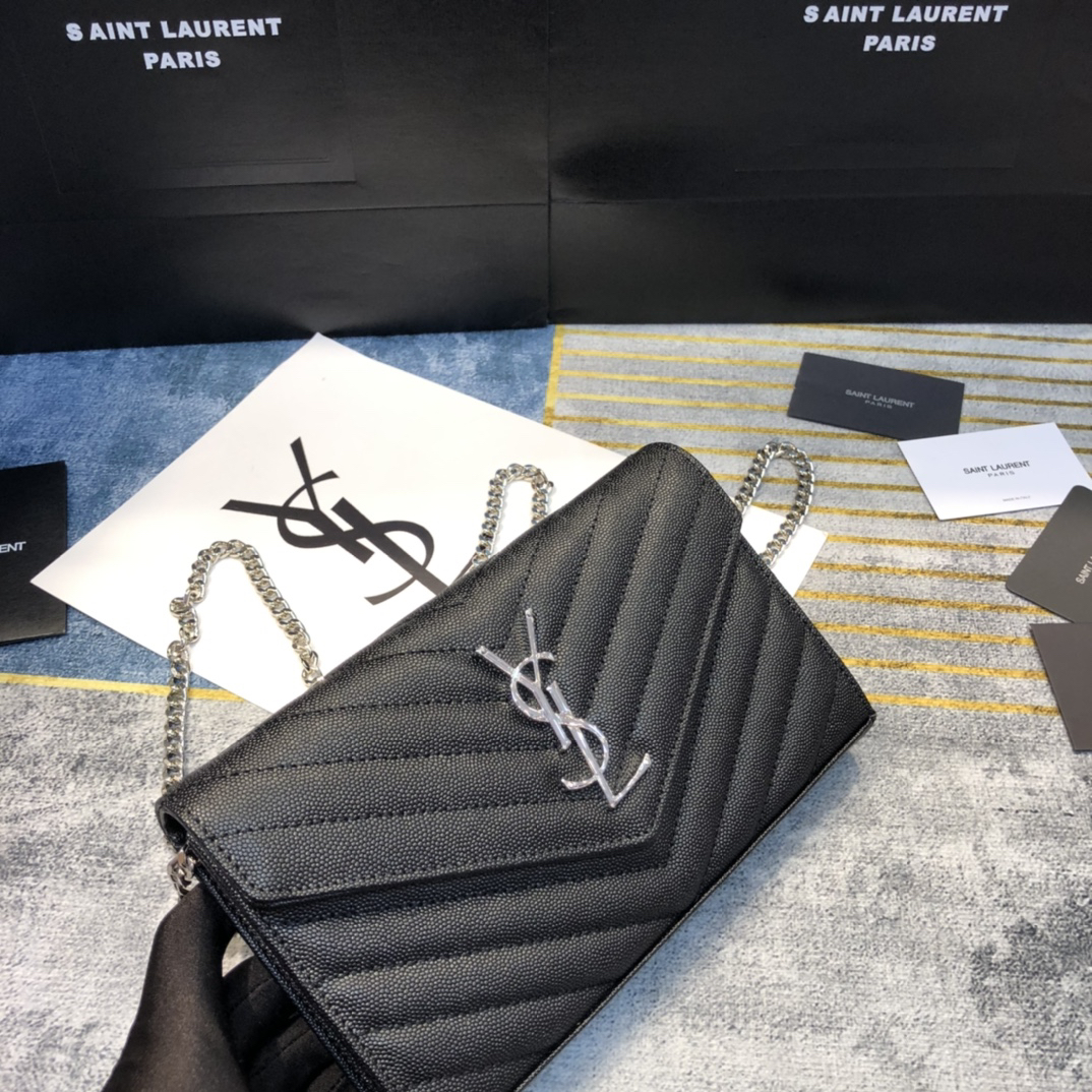 Saint Laurent YSL Cassandre Envelope - Black - Silver Metal