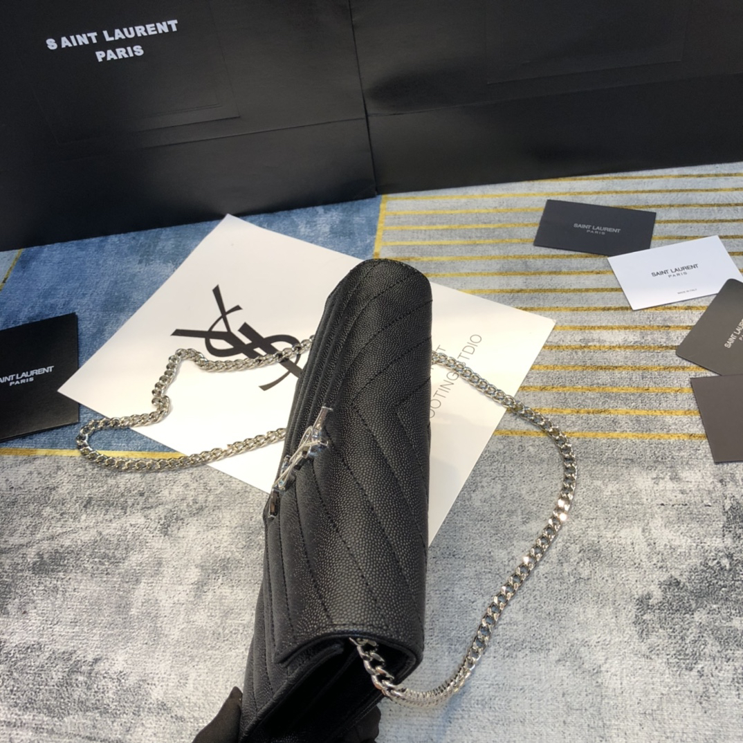 Saint Laurent YSL Cassandre Envelope - Black - Silver Metal