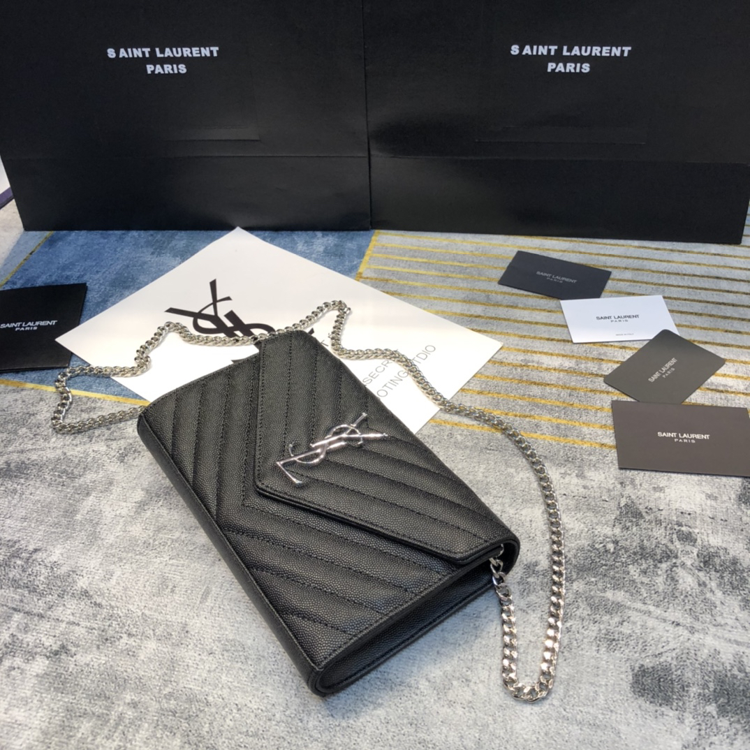 Saint Laurent YSL Cassandre Envelope - Black - Silver Metal
