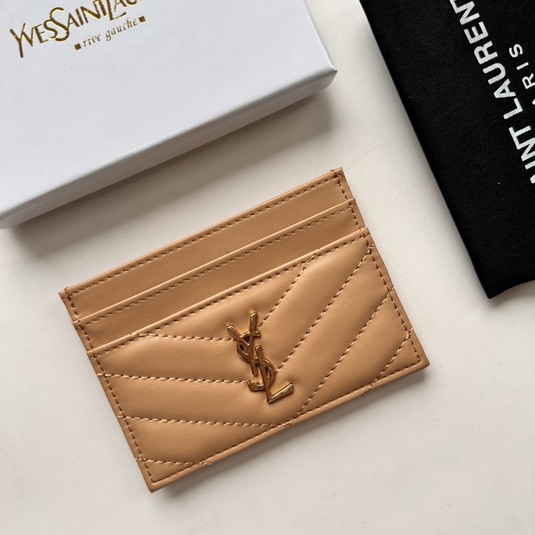 Saint Laurent CASSANDRE MATELASSÉ card case in lambskin -Apricot Wallet