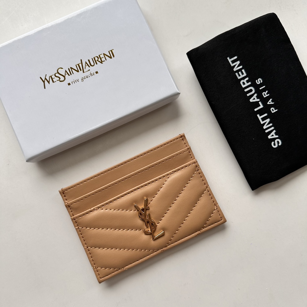 Saint Laurent CASSANDRE MATELASSÉ card case in lambskin -Apricot Wallet
