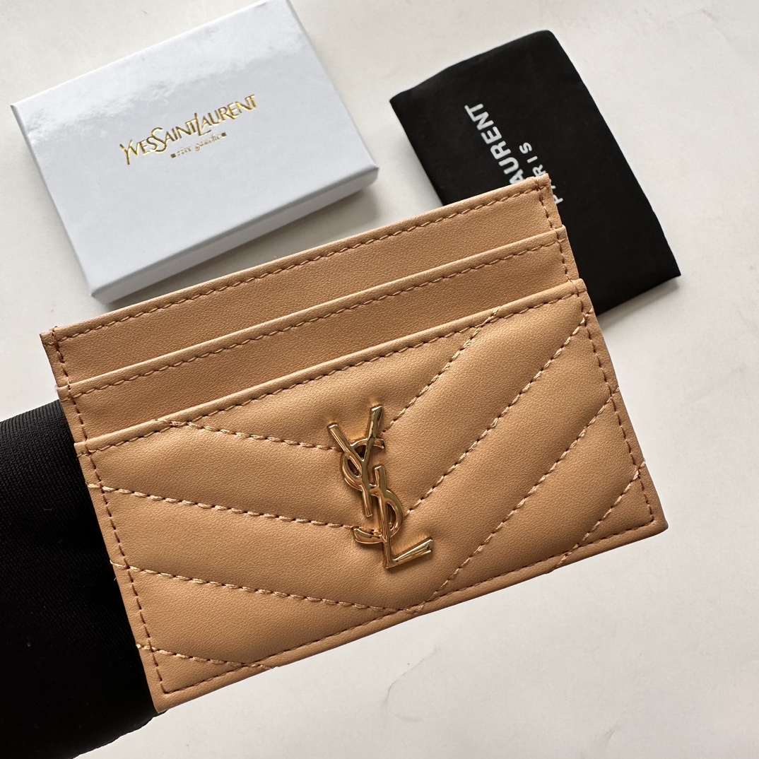 Saint Laurent CASSANDRE MATELASSÉ card case in lambskin -Apricot Wallet