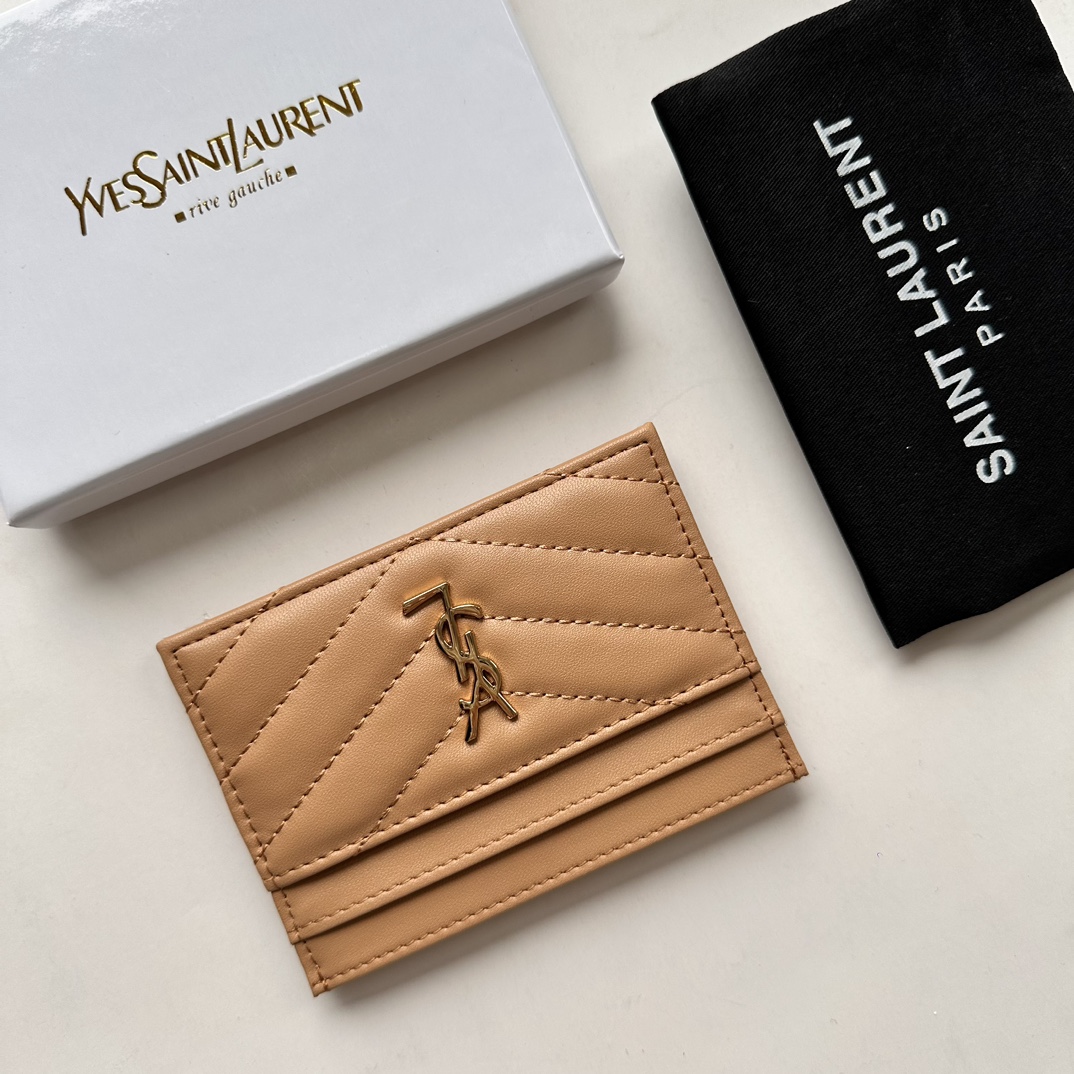 Saint Laurent CASSANDRE MATELASSÉ card case in lambskin -Apricot Wallet