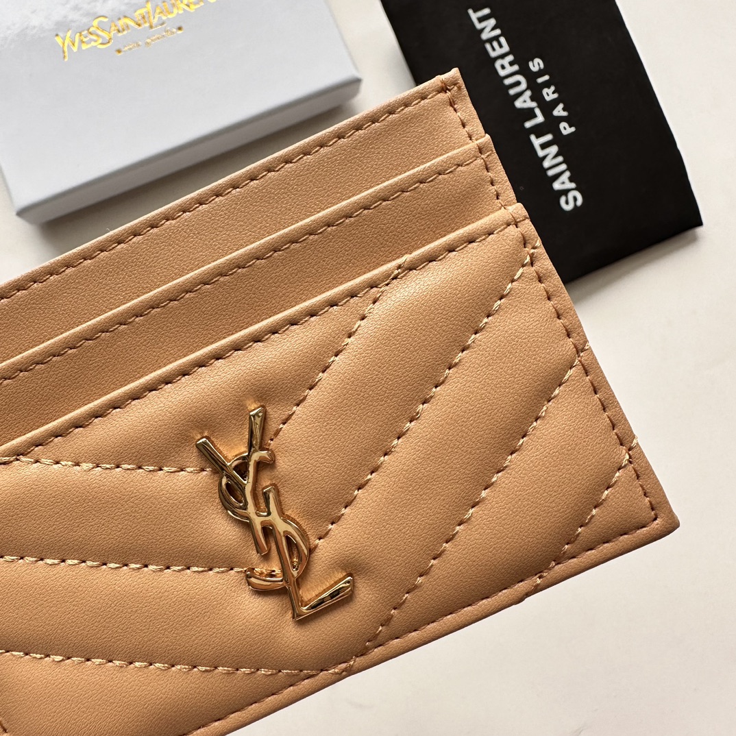 Saint Laurent CASSANDRE MATELASSÉ card case in lambskin -Apricot Wallet