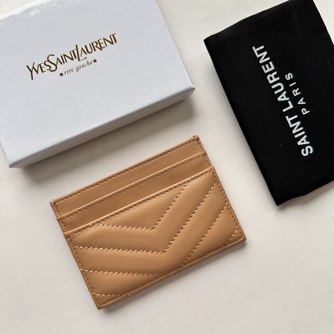 Saint Laurent CASSANDRE MATELASSÉ card case in lambskin -Apricot Wallet