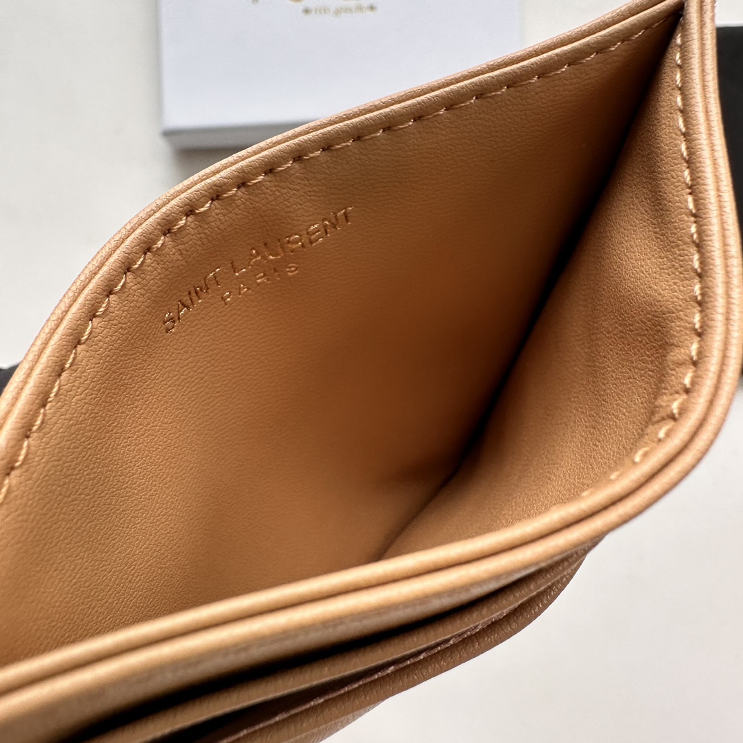 Saint Laurent CASSANDRE MATELASSÉ card case in lambskin -Apricot Wallet