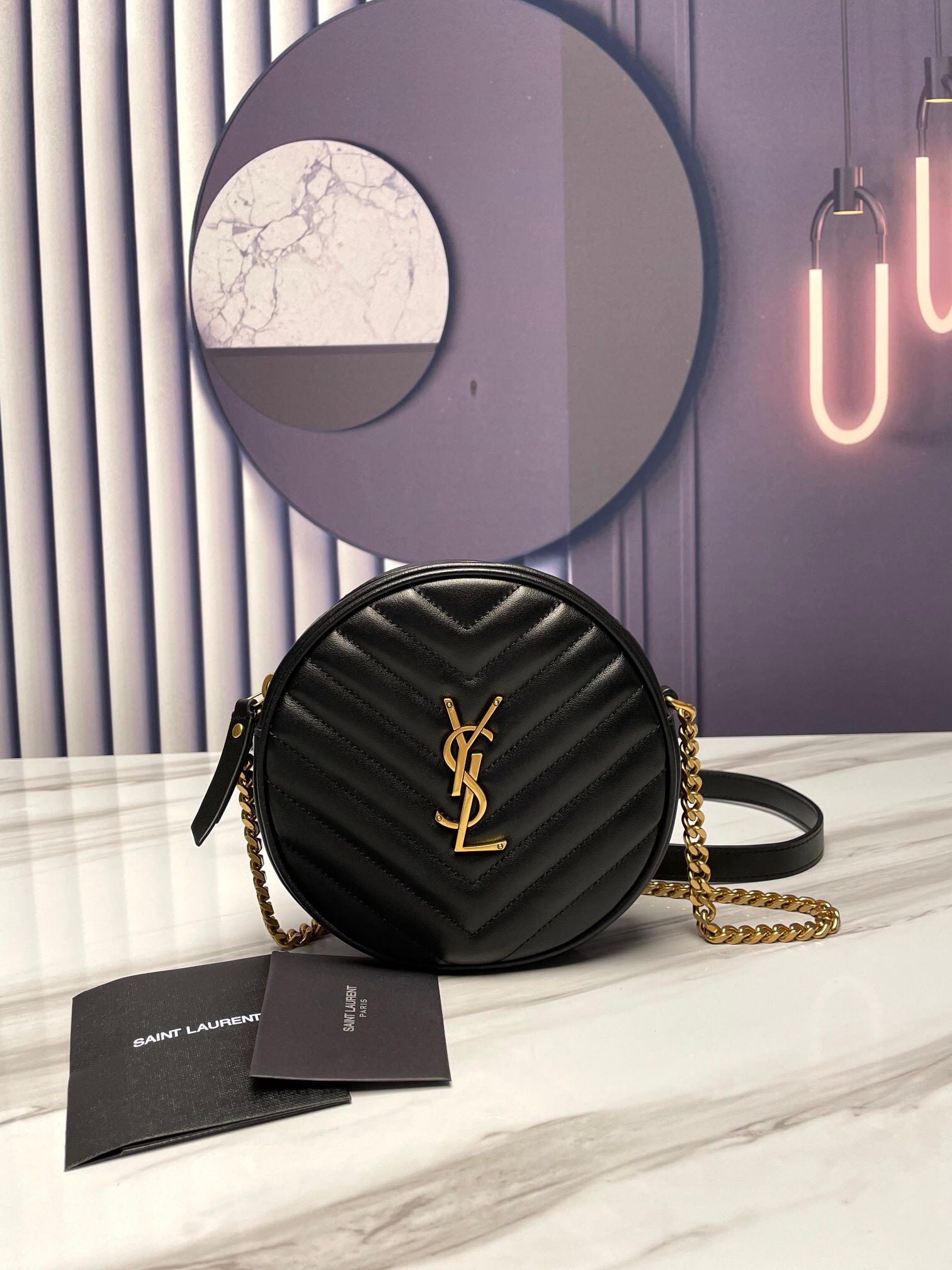 Saint Laurent YSL Round Vinyle Camera Crossbody Bag