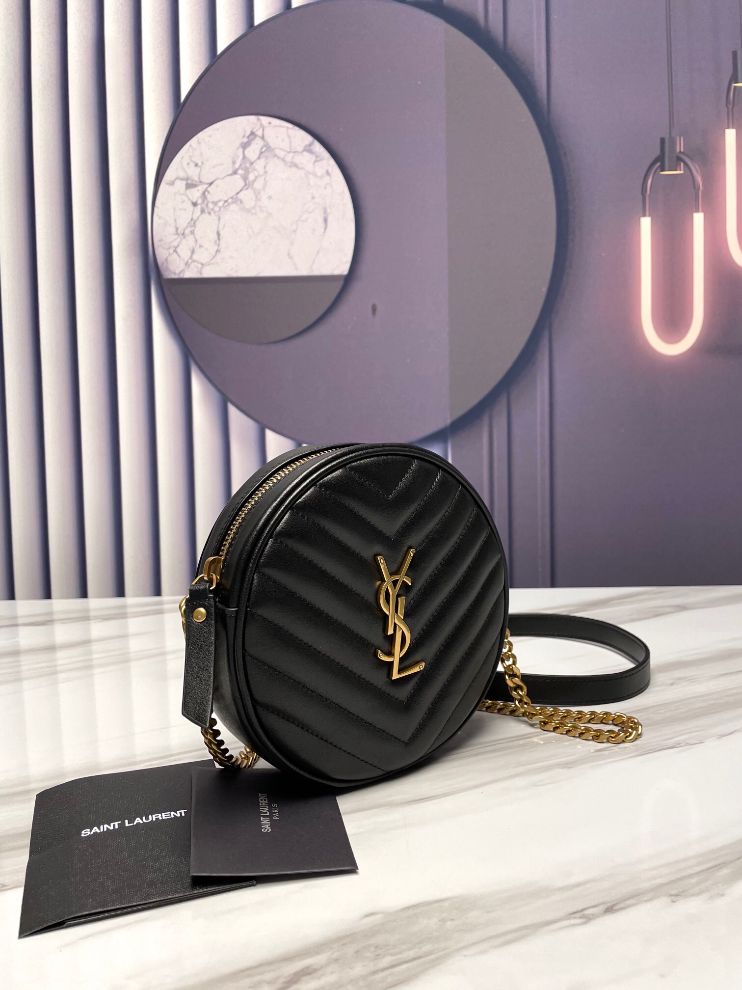 Saint Laurent YSL Round Vinyle Camera Crossbody Bag