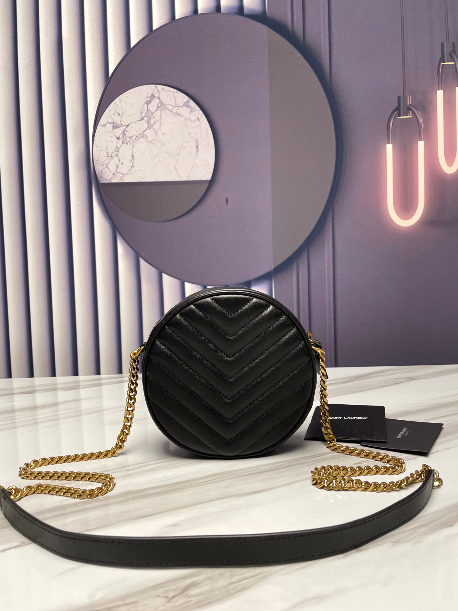 Saint Laurent YSL Round Vinyle Camera Crossbody Bag