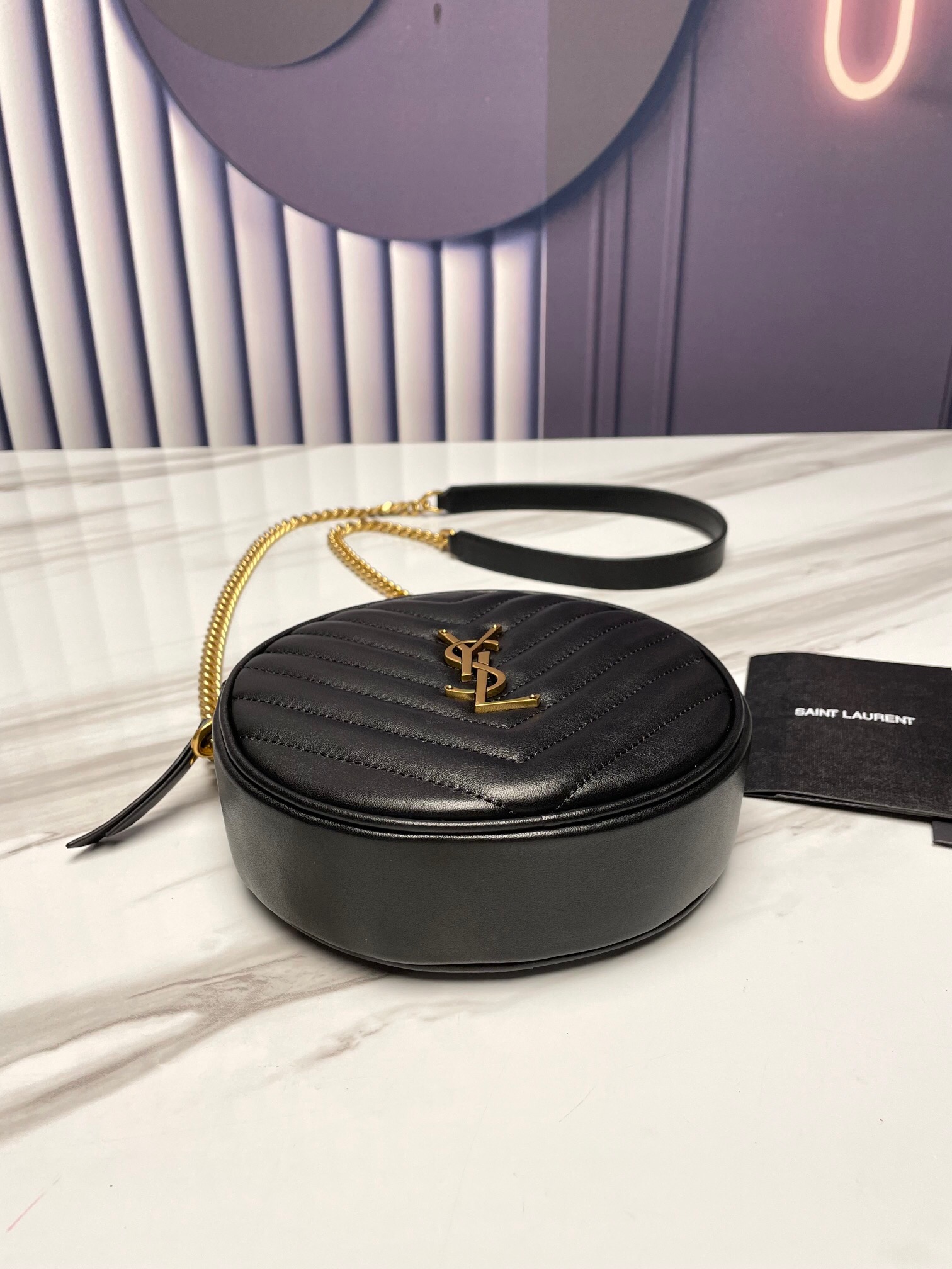 Saint Laurent YSL Round Vinyle Camera Crossbody Bag