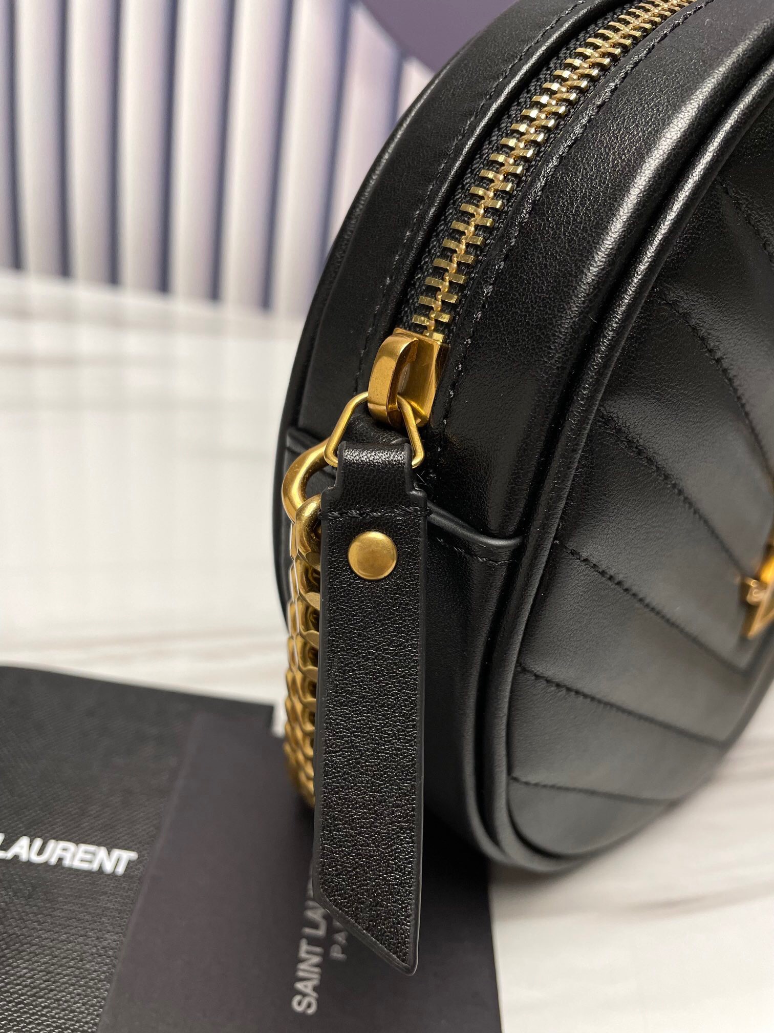 Saint Laurent YSL Round Vinyle Camera Crossbody Bag