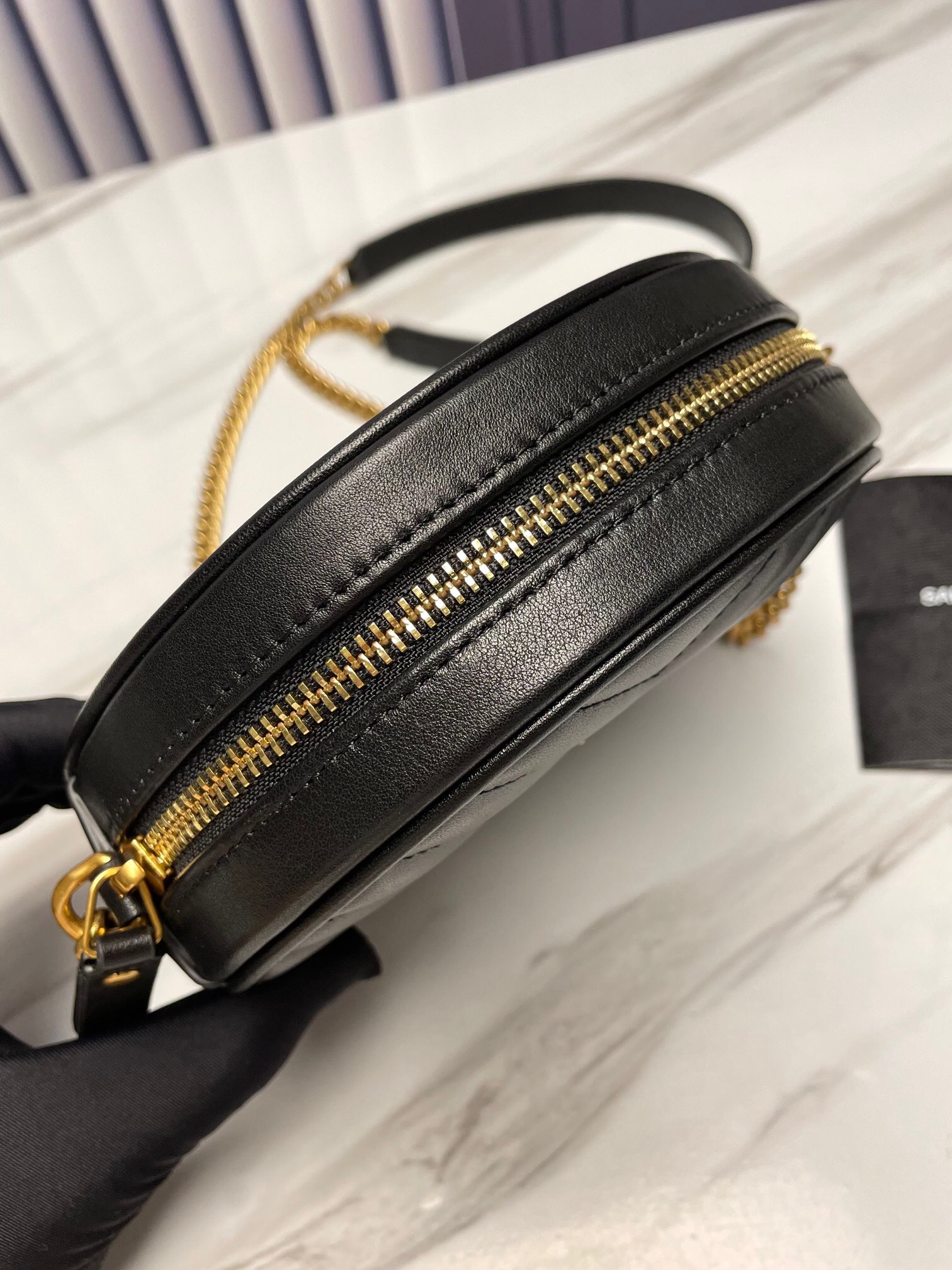 Saint Laurent YSL Round Vinyle Camera Crossbody Bag