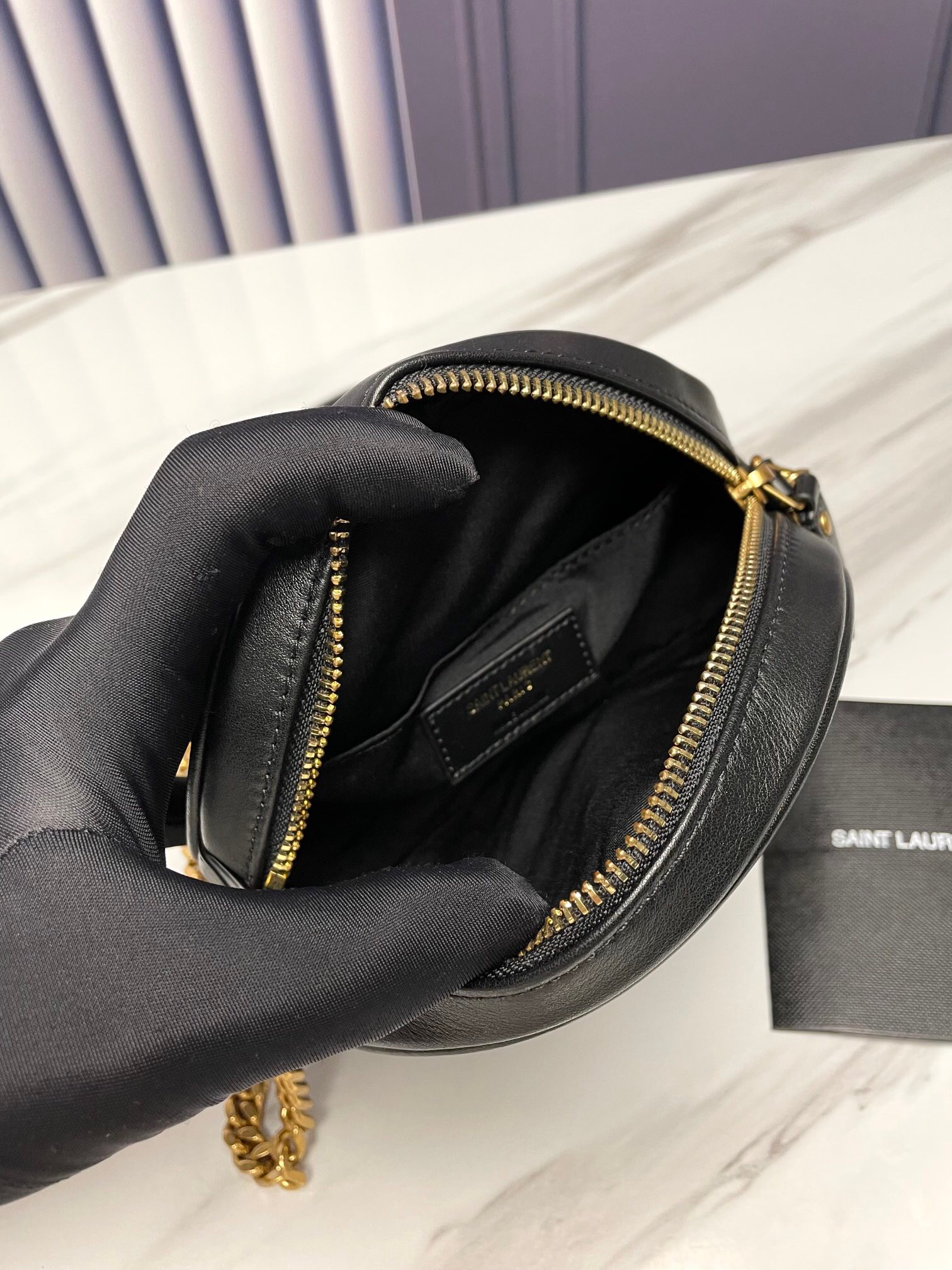Saint Laurent YSL Round Vinyle Camera Crossbody Bag