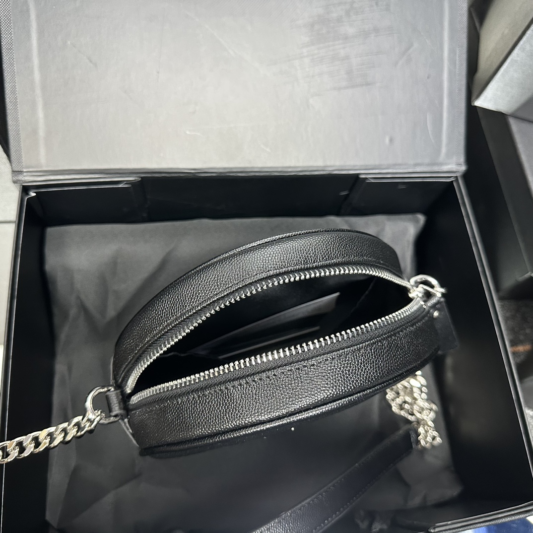 SAINT LAURENT Grain De Poudre Matelasse Chevron Quilted Round Vinyle Camera Bag Deep Marine-Silver hardware - Bag