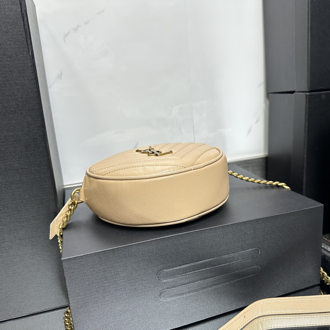 SAINT LAURENT Grain De Poudre Matelasse Chevron Quilted Round Vinyle Camera Bag Dark Beige-Gold hardware - Bag