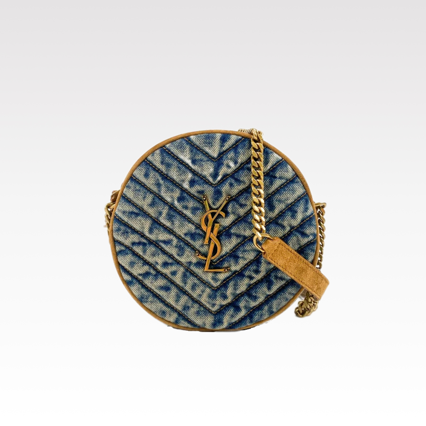 Saint Laurent YSL Round Vinyle Matelassé Quilted Denim Crossbody Bag